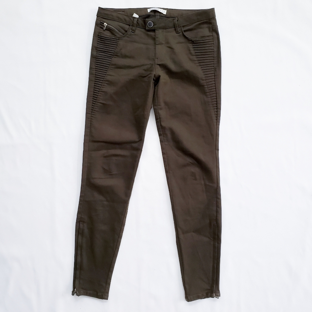Zara Denim Z1975 Olive Moto Ankle Zip Jeans